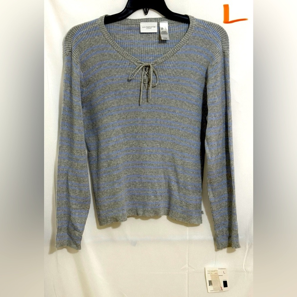 Liz Claiborne Gray & Blue Crew Neck Sweater